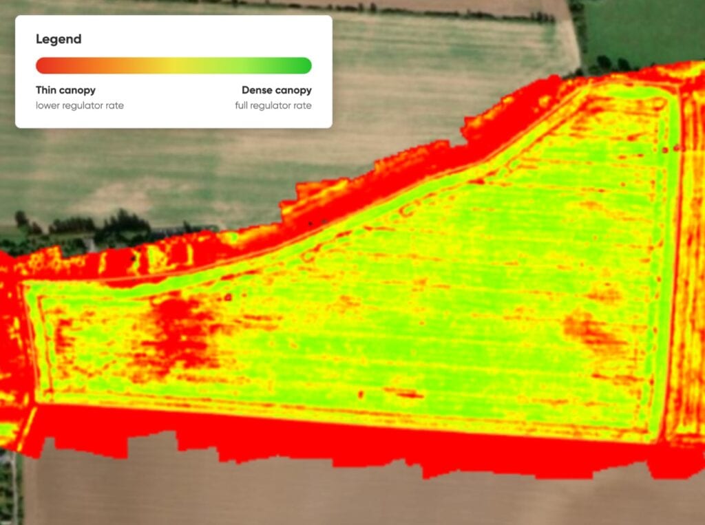 NDVI map of oilseed rape with legend