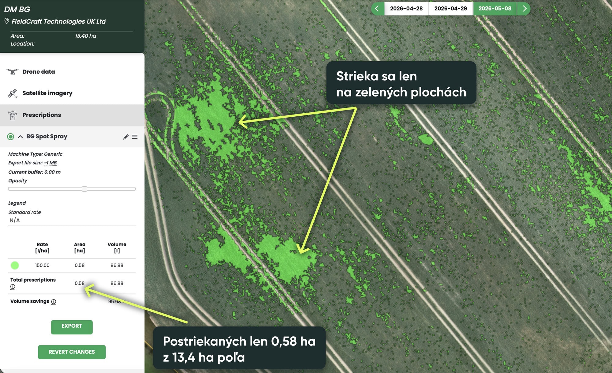Predpisová mapa, strieka sa len na zelených plochách